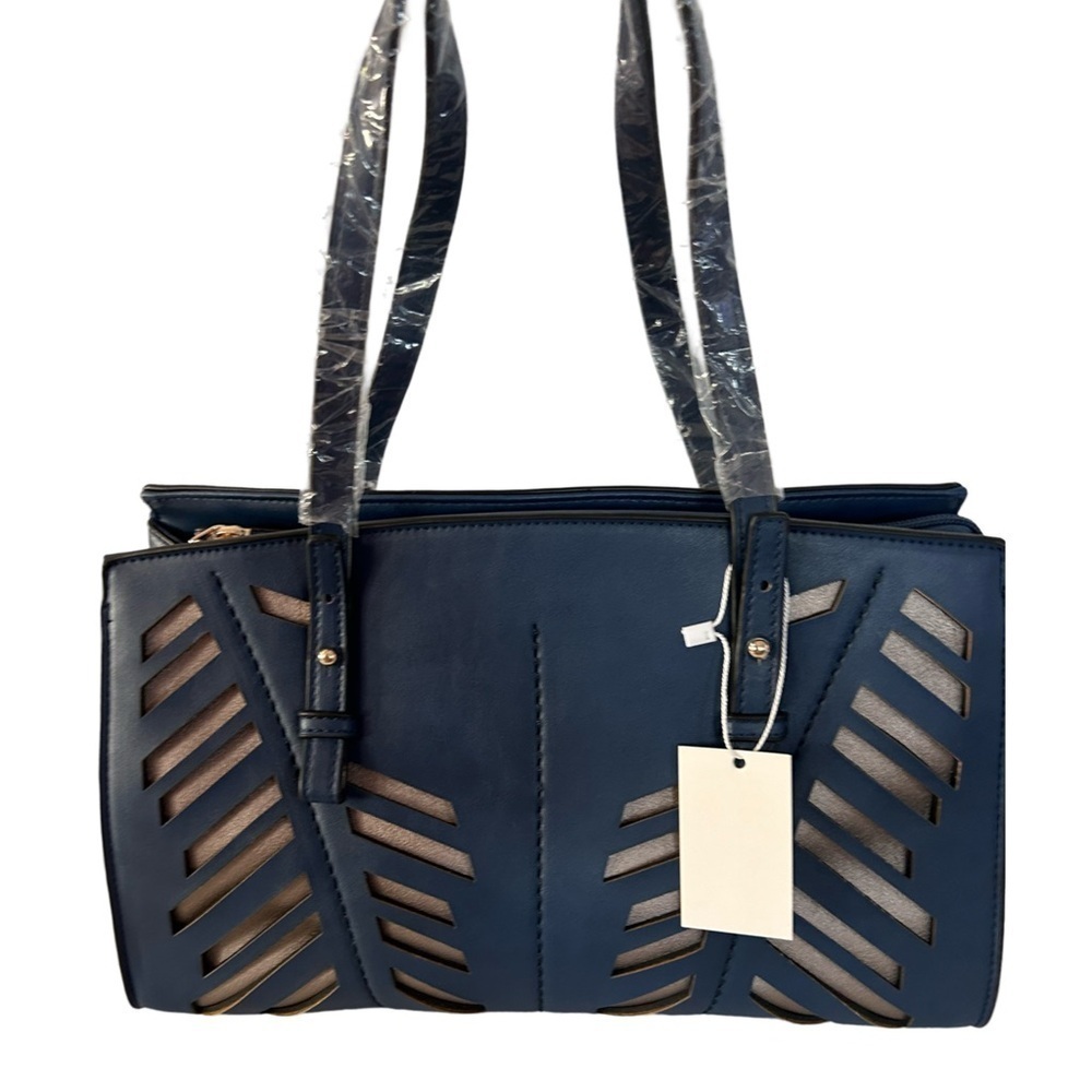 Blue Faux Leather Perforated Laser Cut Tote Bag - Royal Blue